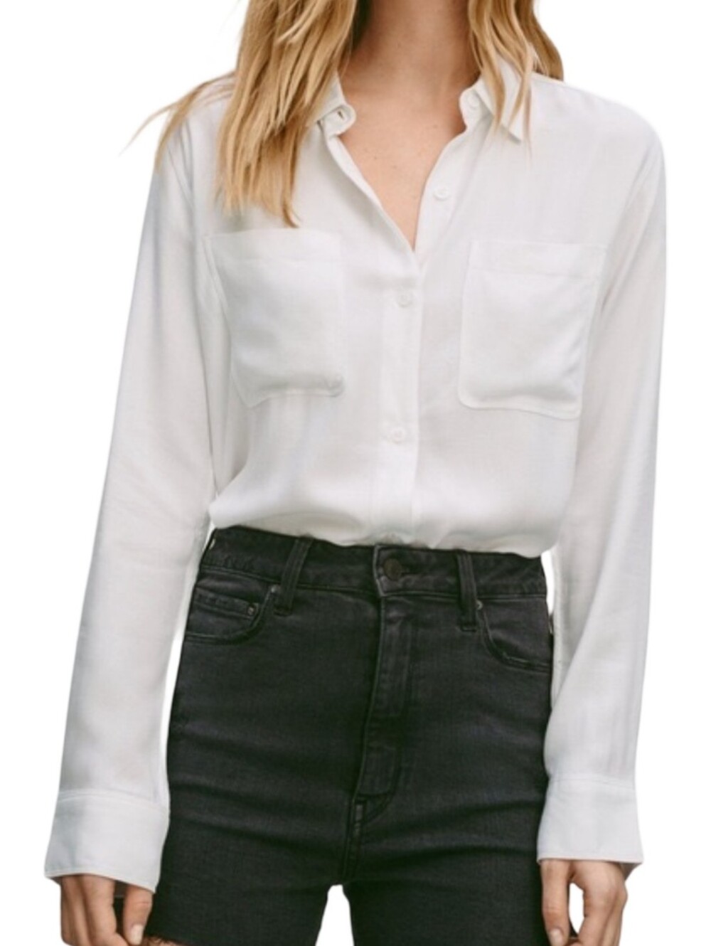 Talula Ultra Soft High Low button Up Classic Relaxed Fit Shirt White Size Medium